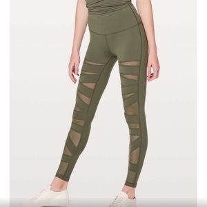 lululemon dark green mesh yoga pants